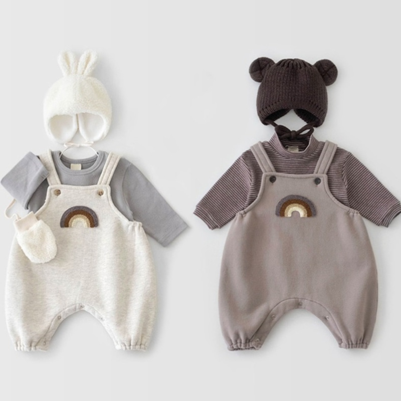 2pcs Baby Boy/Girl Rainbow Suspender Long Sleeve Romper and T-shirt Set-kissminis