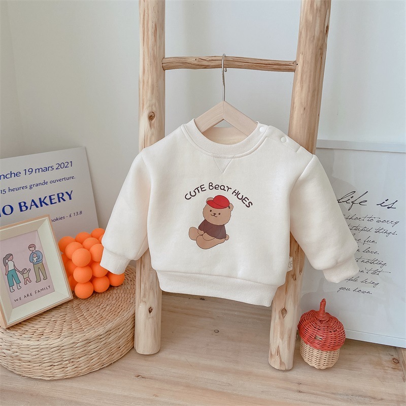 Baby Boy/Girl Winter Bear and Letter Print Long Sleeve Fluff Sweatshirt with Pants Set-kissminis