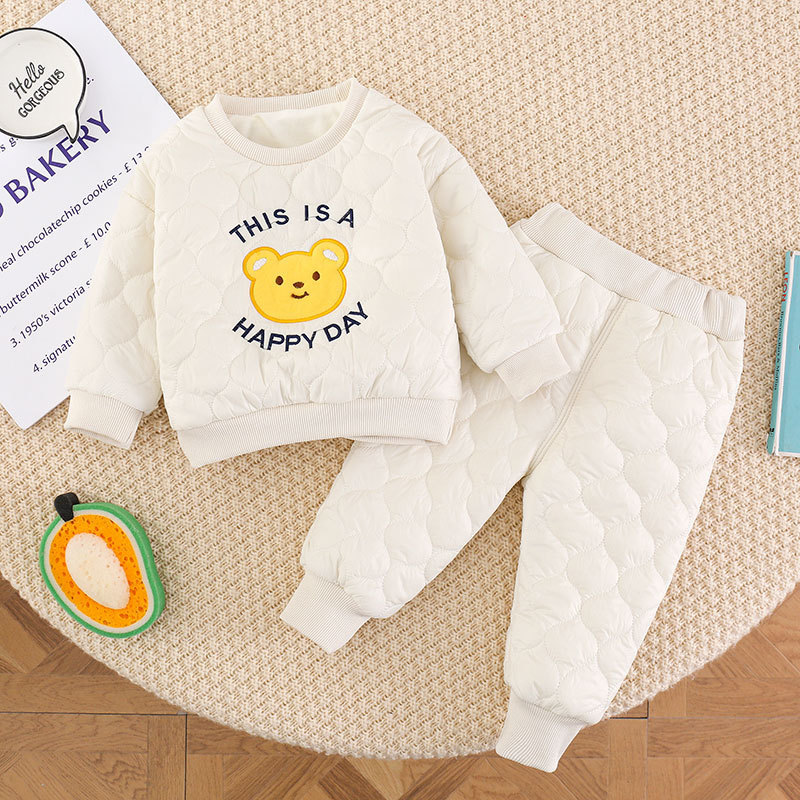 2pcs Baby Boy/Girl Solid Color Cute Bear and Letter Print Long Sleeves Sweatshirt and Pants Set-kissminis
