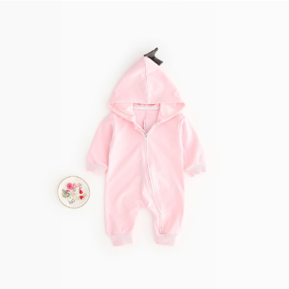 Baby Boy/Girl Solid Color Dinosaur Design Long Sleeve Hooded Romper-kissminis