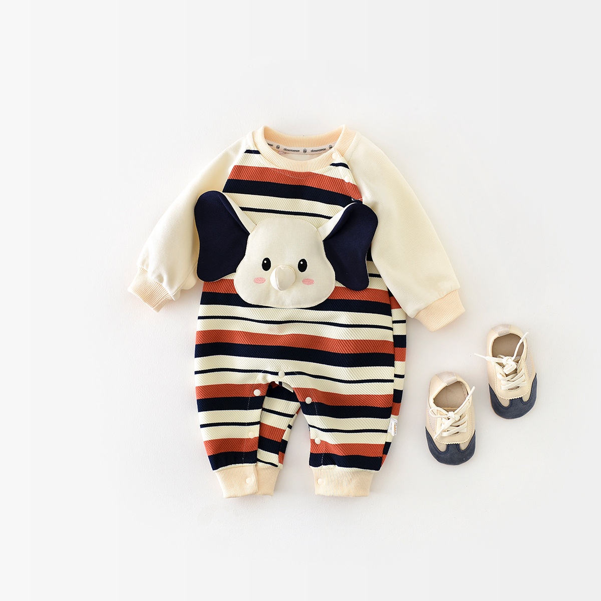 Baby Striped Elephant Pattern Romper-kissminis