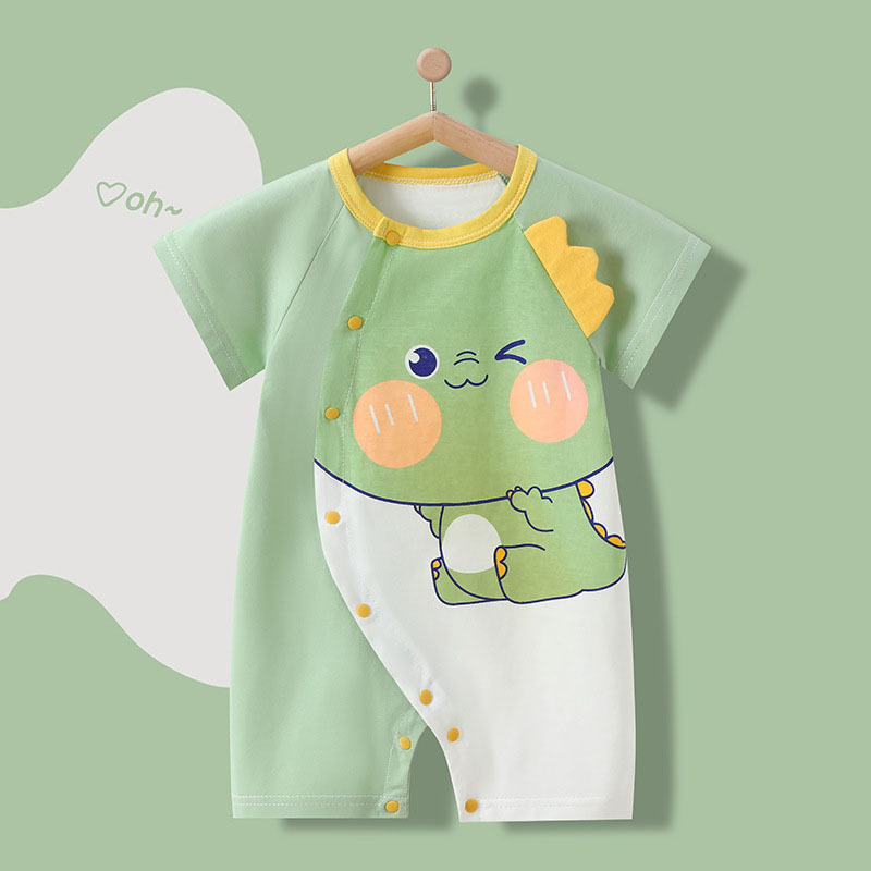 Baby Boy/Girl Blinking Dinosaur Pattern Short Sleeve Romper-kissminis