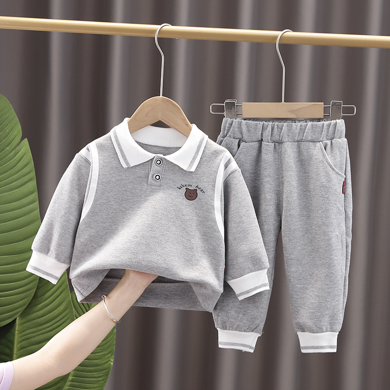 Toddler Boy/Girl Solid Color Bear Two-Piece Set-kissminis