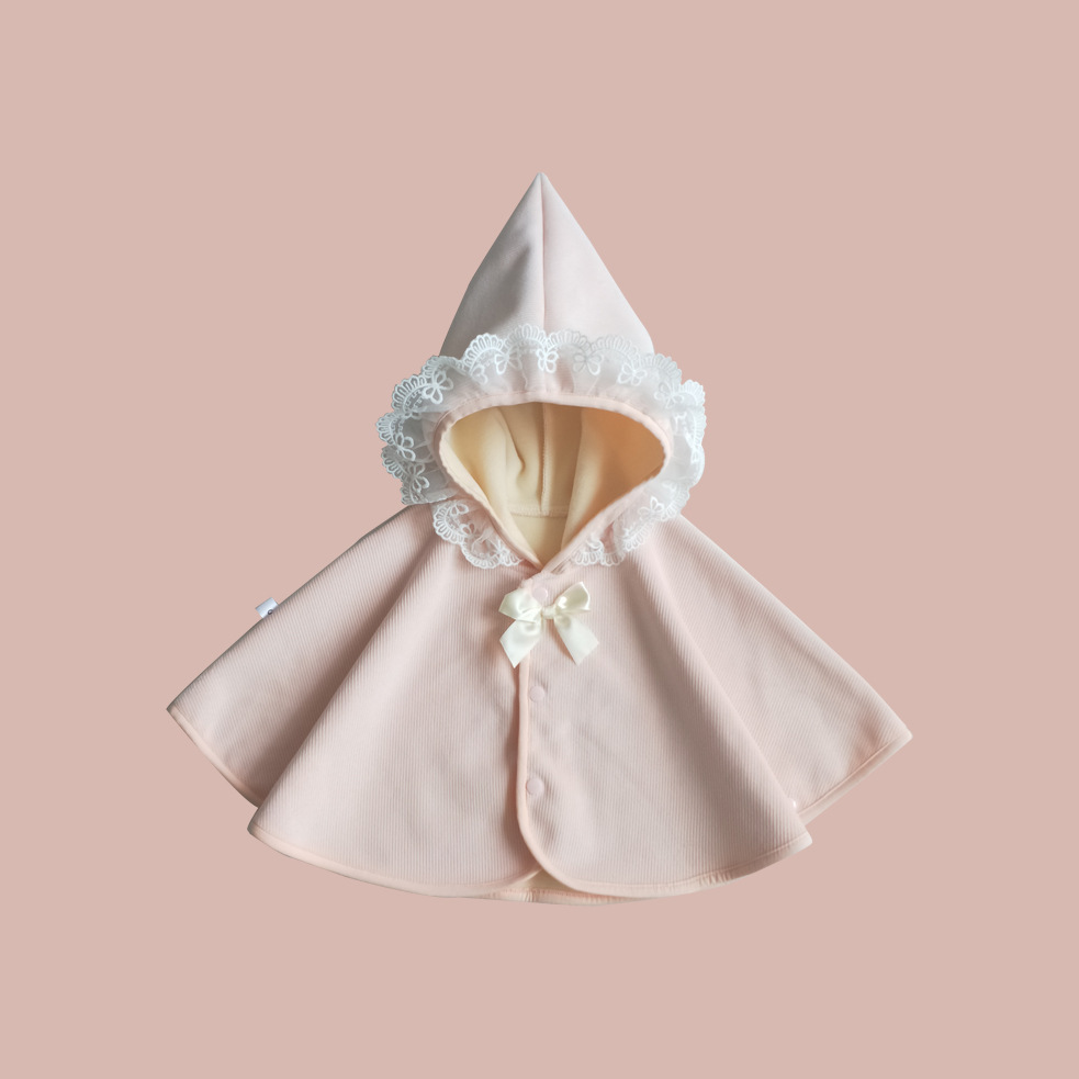 Baby Girl Princess Lace Trim Thicken Hooded Cloak-kissminis