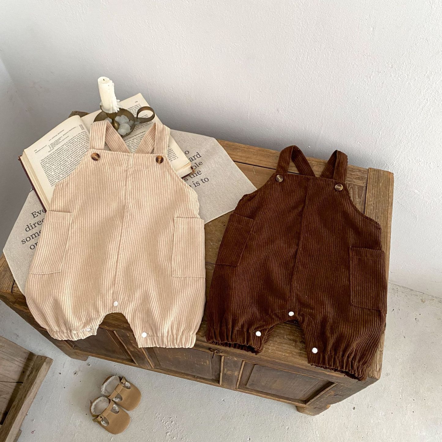 Baby Boy/Girl Corduroy Double Side Pockets Overalls Romper-kissminis