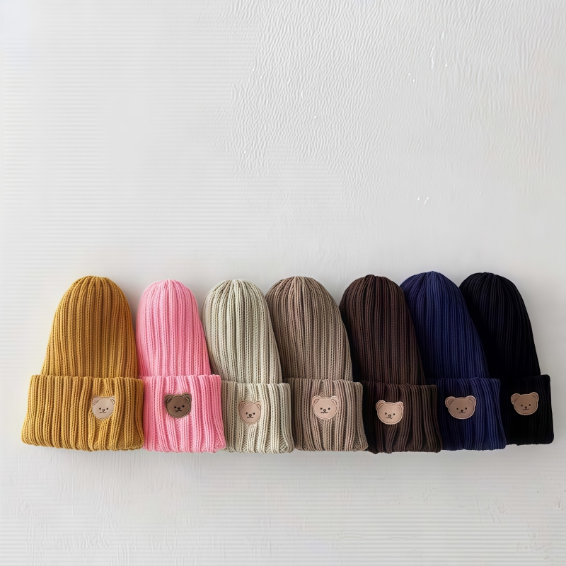 Baby Toddler Embroideried Bear Knitted Hat
