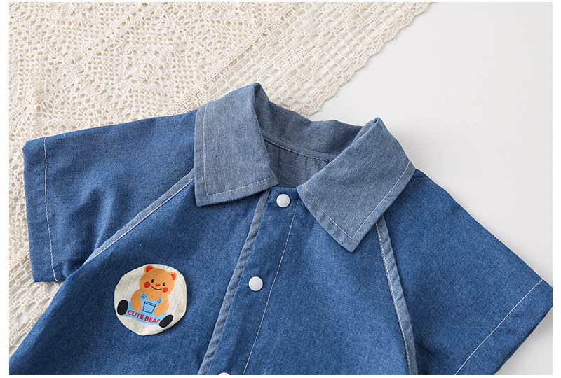 Baby Boy/Girl Cartoon Print Summer Denim Rromper