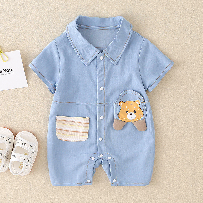 Baby Boy Cute Fluff Bear Graphic Pocket Long Sleeve Romper-kissminis