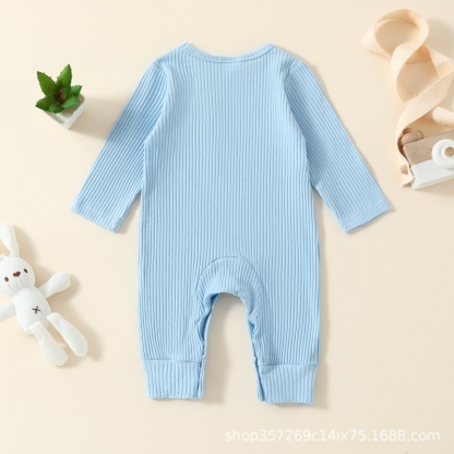 Baby Easter Round Neck Threaded Cute Bunny  Long Sleeve Romper