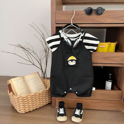 2pcs Baby Boy Striped T-shirt with Romper Set