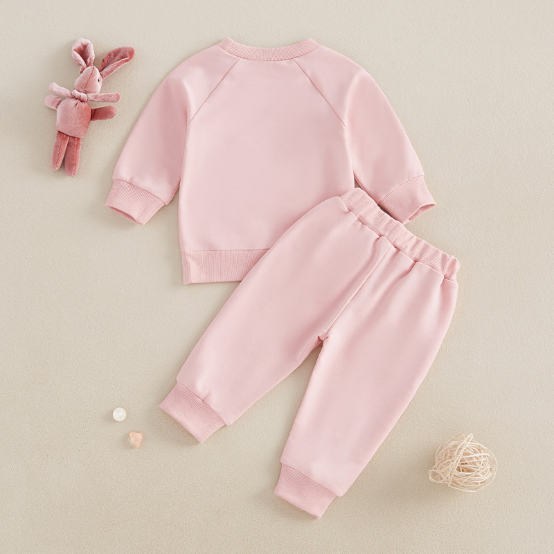 2pcs Baby GirlCute Bunny Embroidered Sweatshirt Pants Set