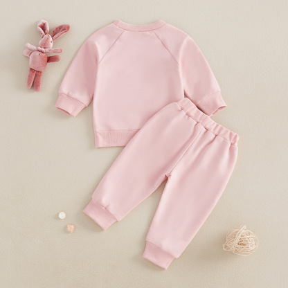 2pcs Baby GirlCute Bunny Embroidered Sweatshirt Pants Set