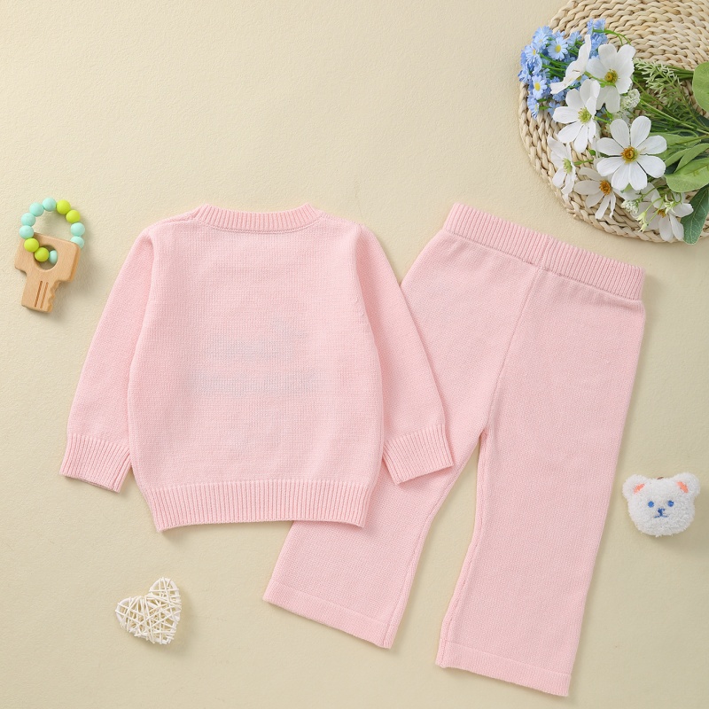 2pcs Baby Girl LOVE Letter Embroidery Knit Long Sleeve Set