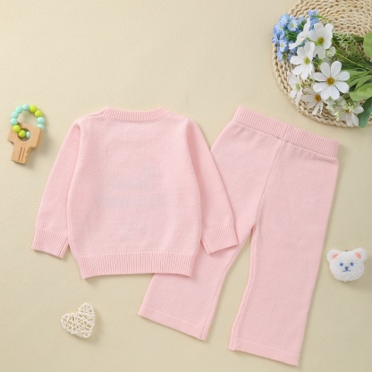 2pcs Baby Girl LOVE Letter Embroidery Knit Long Sleeve Set
