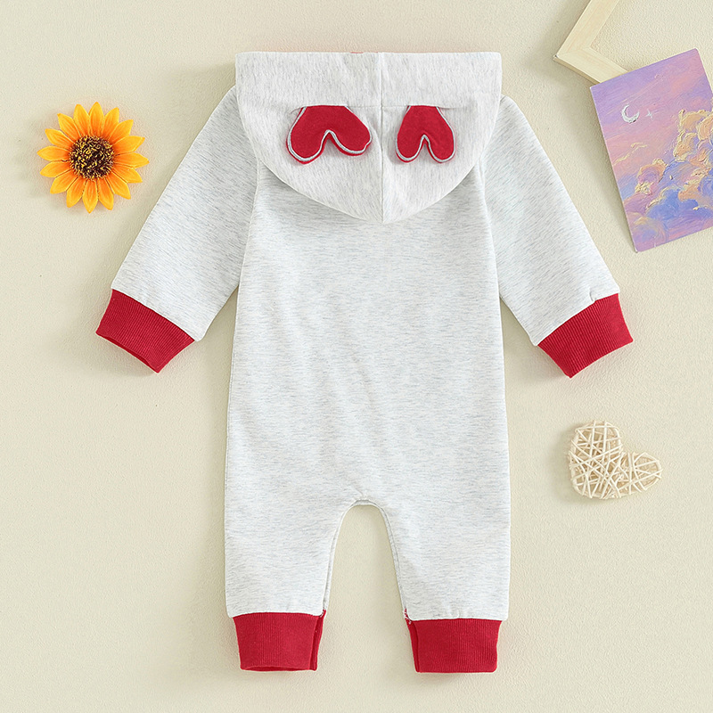 Baby Girl Cute Baby Love Print Hooded Long Sleeve Romper