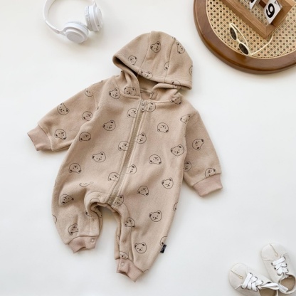 Baby Girl Cute Bear One Piece Fleece Hooded Long Sleeve Romper