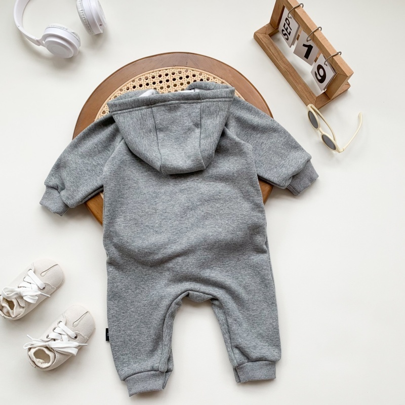 Baby Boy Casual Retro Letter Hooded Long Sleeve Romper