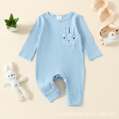 Baby Easter Round Neck Threaded Cute Bunny  Long Sleeve Romper