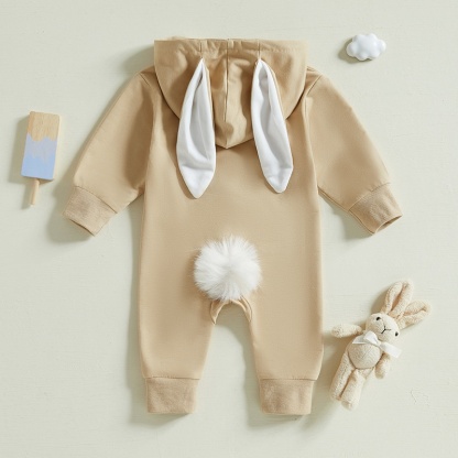 Baby Alphabet Embroidery  Rabbit Zipper Hood Long Sleeve Romper
