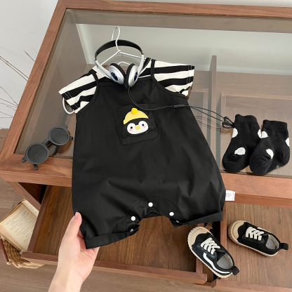 2pcs Baby Boy Striped T-shirt with Romper Set