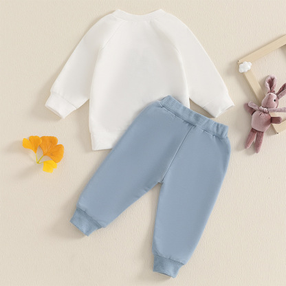 2pcs Baby Boy Cute Bunny with Glasses Embroidered Sweatshirt Pants Set