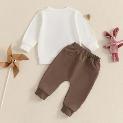 2pcs Baby Boy Cute Bunny Towel Embroidered Sweatshirt Pants Set