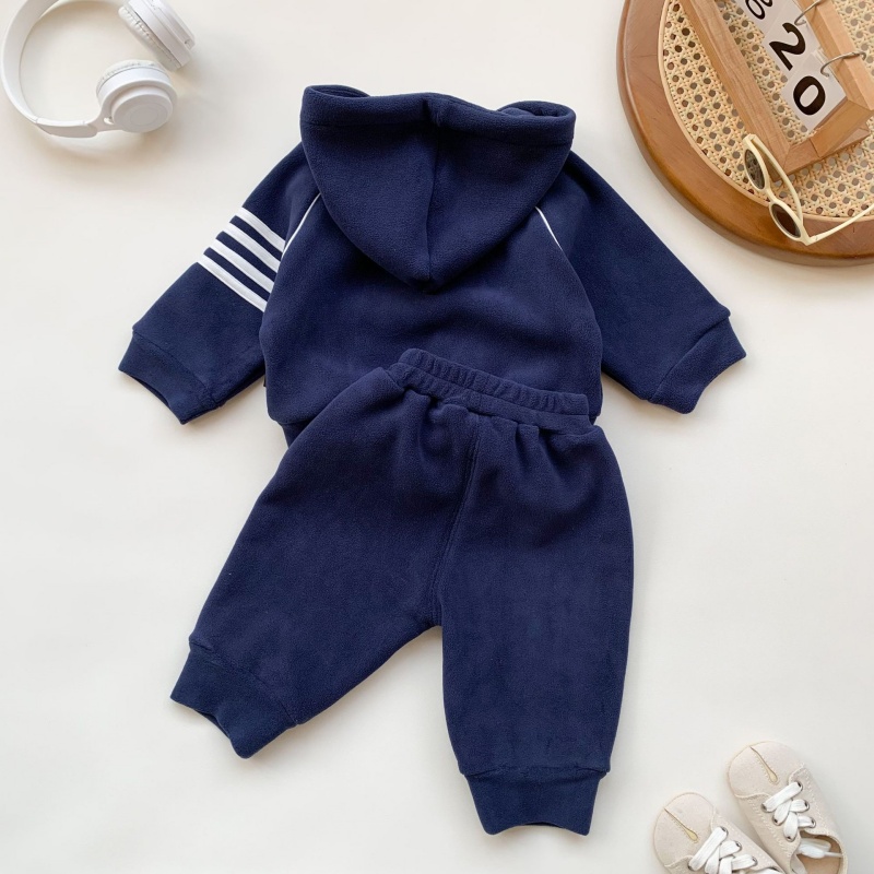 2pcs Baby Boy Reversible Padded Hooded Sweatshirt Pants Set