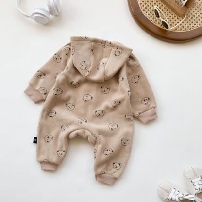 Baby Girl Cute Bear One Piece Fleece Hooded Long Sleeve Romper