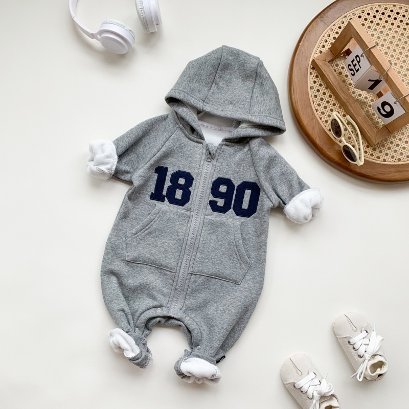 Baby Boy Casual Retro Letter Hooded Long Sleeve Romper