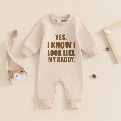 Baby Crew Neck Monogram Print Long Sleeve Romper