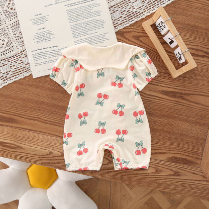 Baby Girl Bow Cherry Print Thin Romper/Bodysuit