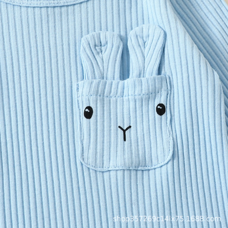 Baby Easter Round Neck Threaded Cute Bunny  Long Sleeve Romper