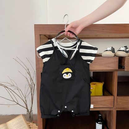 2pcs Baby Boy Striped T-shirt with Romper Set