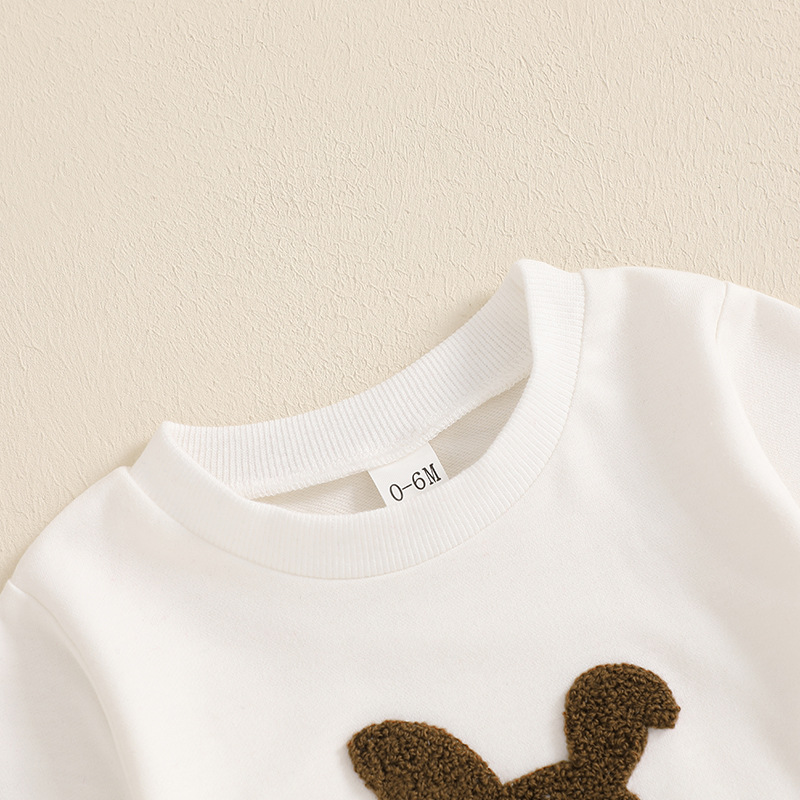 2pcs Baby Boy Cute Bunny Towel Embroidered Sweatshirt Pants Set