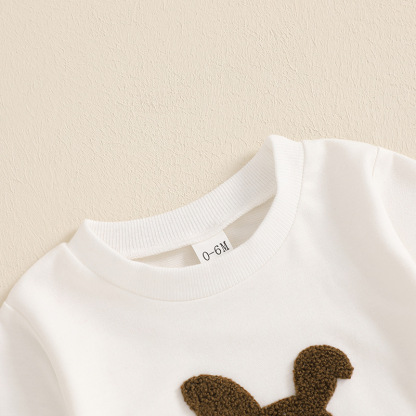 2pcs Baby Boy Cute Bunny Towel Embroidered Sweatshirt Pants Set
