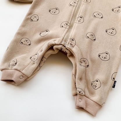 Baby Girl Cute Bear One Piece Fleece Hooded Long Sleeve Romper