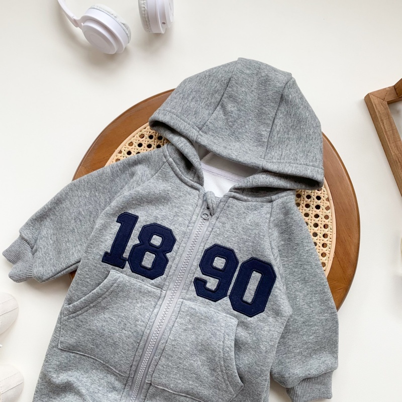 Baby Boy Casual Retro Letter Hooded Long Sleeve Romper