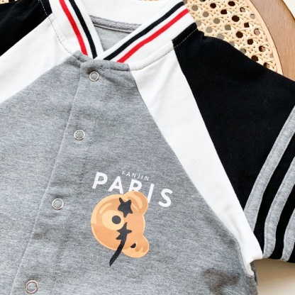 Baby Boy Casual Colorblocking Cartoon Bear Long Sleeve Romper