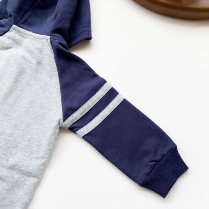Baby Boy Casual Long Sleeve Colorblock Hooded Romper