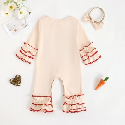 Baby Boy Easter Alphabet Bunny Ears Embroidery Long Sleeve Romper With Hairband
