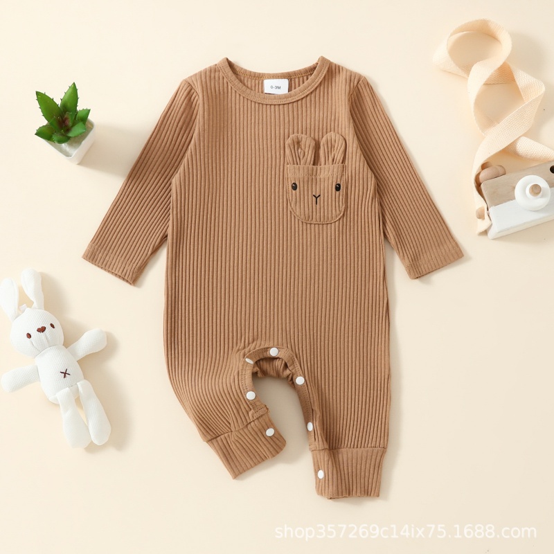 Baby Easter Round Neck Threaded Cute Bunny  Long Sleeve Romper