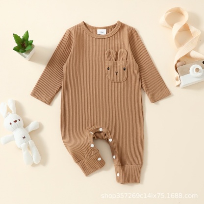 Baby Easter Round Neck Threaded Cute Bunny  Long Sleeve Romper