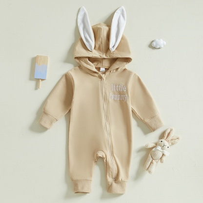 Baby Alphabet Embroidery  Rabbit Zipper Hood Long Sleeve Romper