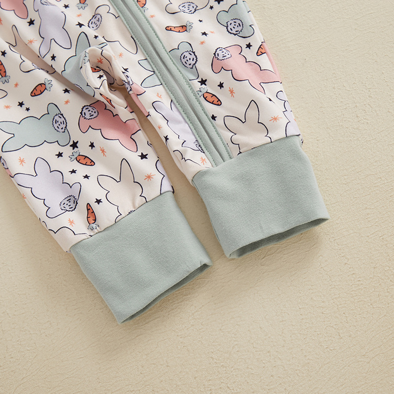 Baby Full Print Rabbit Print Zipper Long Sleeve Romper