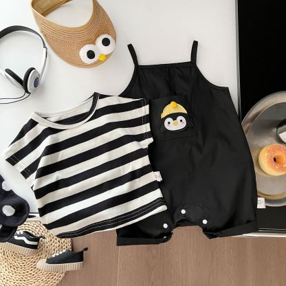 2pcs Baby Boy Striped T-shirt with Romper Set