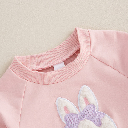 2pcs Baby GirlCute Bunny Embroidered Sweatshirt Pants Set