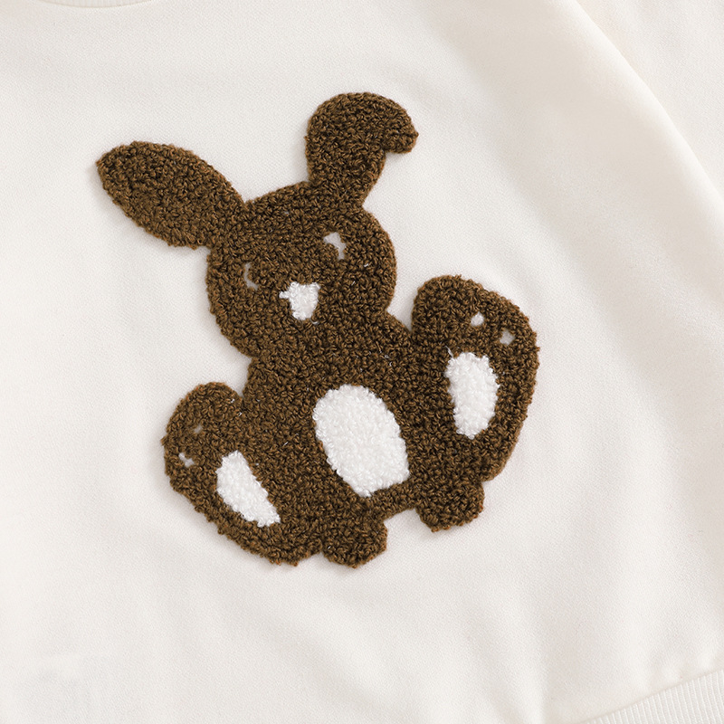 2pcs Baby Boy Cute Bunny Towel Embroidered Sweatshirt Pants Set