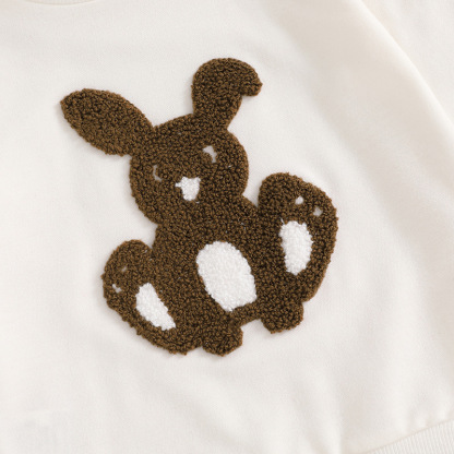 2pcs Baby Boy Cute Bunny Towel Embroidered Sweatshirt Pants Set