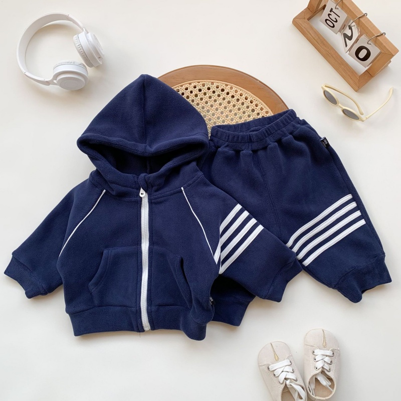 2pcs Baby Boy Reversible Padded Hooded Sweatshirt Pants Set