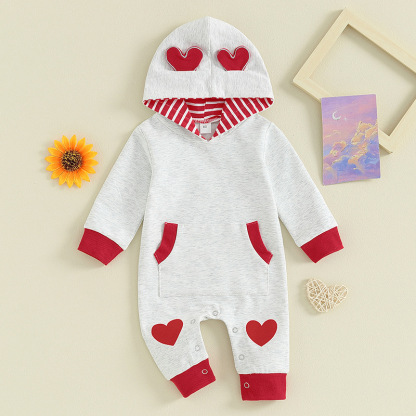 Baby Girl Cute Baby Love Print Hooded Long Sleeve Romper